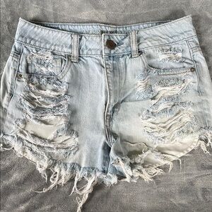 American Eagle Outfitters Blue Distressed Jean Shorts